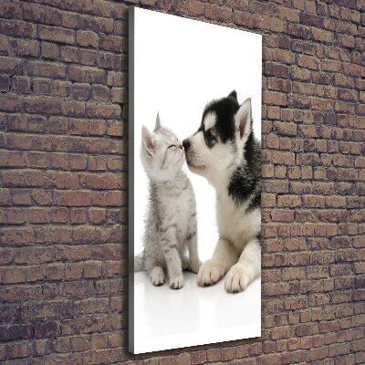 Cuadro moderno en lienzo resistente uv vertical Perro y gato