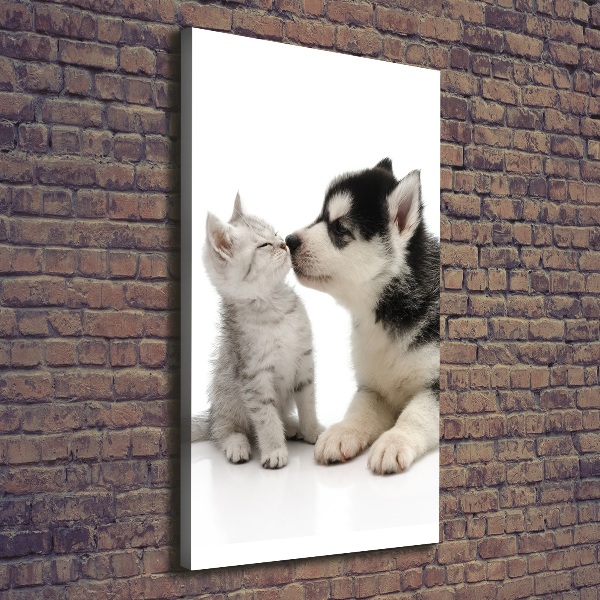 Cuadro moderno en lienzo resistente uv vertical Perro y gato
