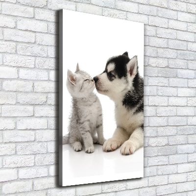 Cuadro moderno en lienzo resistente uv vertical Perro y gato