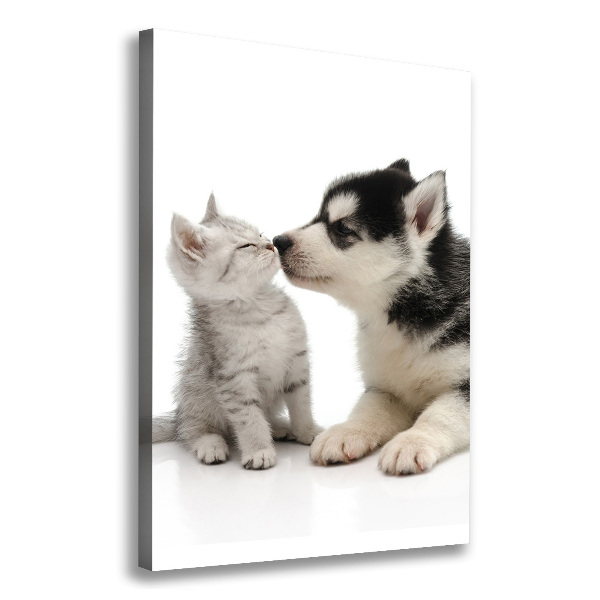 Cuadro moderno en lienzo resistente uv vertical Perro y gato