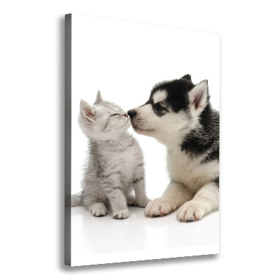 Cuadro moderno en lienzo resistente uv vertical Perro y gato