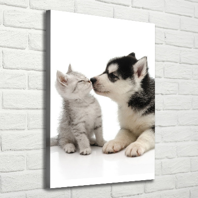 Cuadro moderno en lienzo resistente uv vertical Perro y gato
