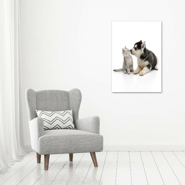 Cuadro moderno en lienzo resistente uv vertical Perro y gato