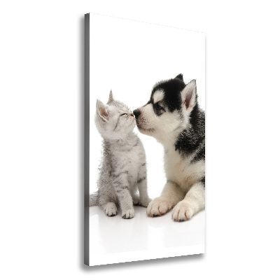 Cuadro moderno en lienzo resistente uv vertical Perro y gato