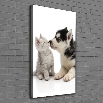 Cuadro moderno en lienzo resistente uv vertical Perro y gato