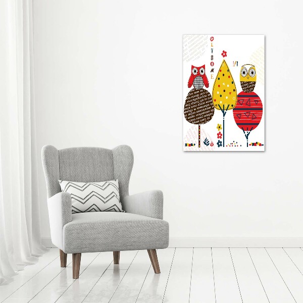 Impresión en lienzo vertical Búhos en los árboles