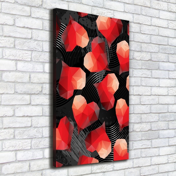 Cuadro moderno en lienzo resistente uv vertical Corazones geométricos