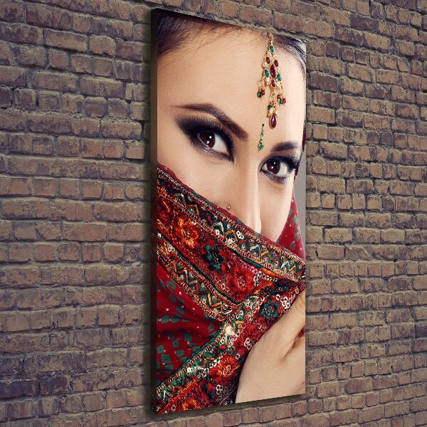 Cuadro moderno en lienzo resistente uv vertical mujer india