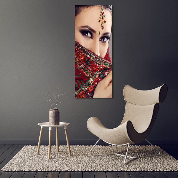 Cuadro moderno en lienzo resistente uv vertical mujer india