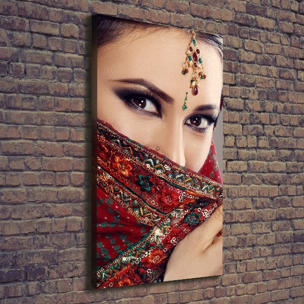 Cuadro moderno en lienzo resistente uv vertical mujer india