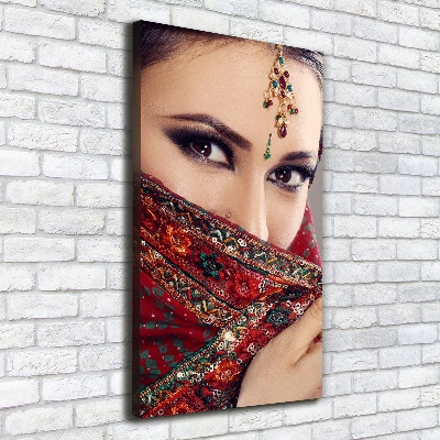 Cuadro moderno en lienzo resistente uv vertical mujer india
