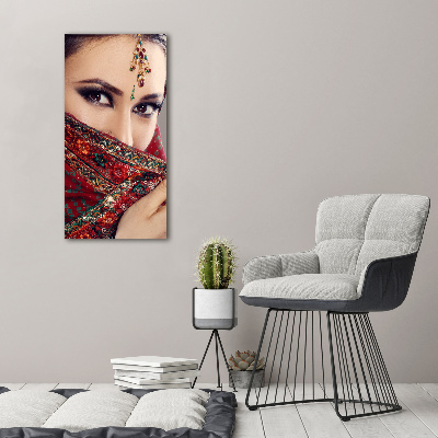 Cuadro moderno en lienzo resistente uv vertical mujer india