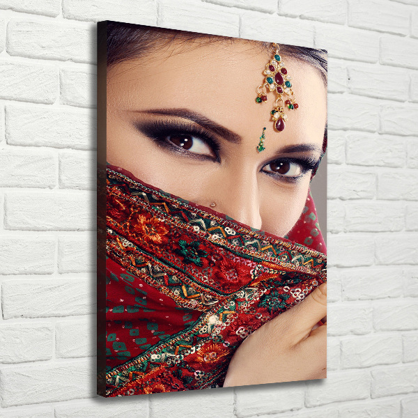 Cuadro moderno en lienzo resistente uv vertical mujer india