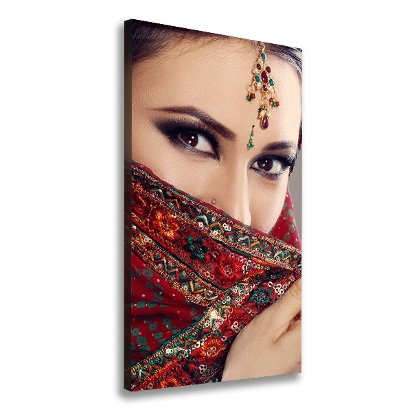 Cuadro moderno en lienzo resistente uv vertical mujer india