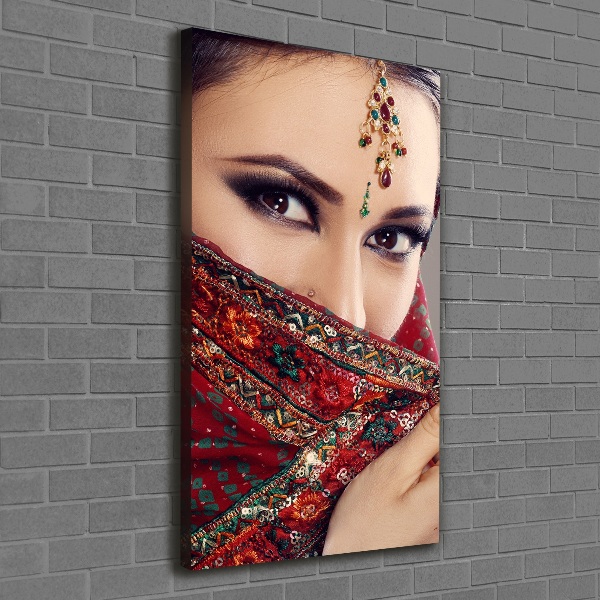 Cuadro moderno en lienzo resistente uv vertical mujer india