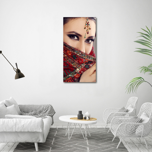 Cuadro moderno en lienzo resistente uv vertical mujer india