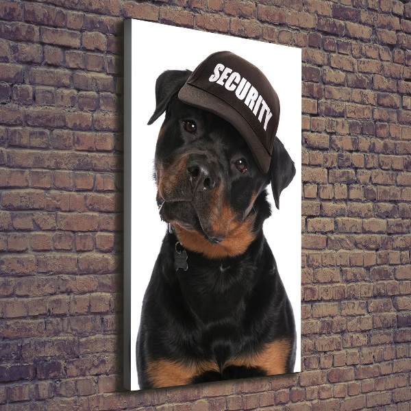 Impresión en lienzo vertical Rottweiler con gorra