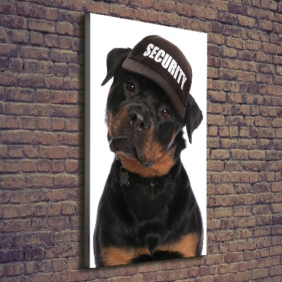 Impresión en lienzo vertical Rottweiler con gorra