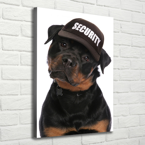 Impresión en lienzo vertical Rottweiler con gorra