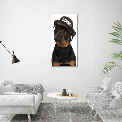 Impresión en lienzo vertical Rottweiler con gorra