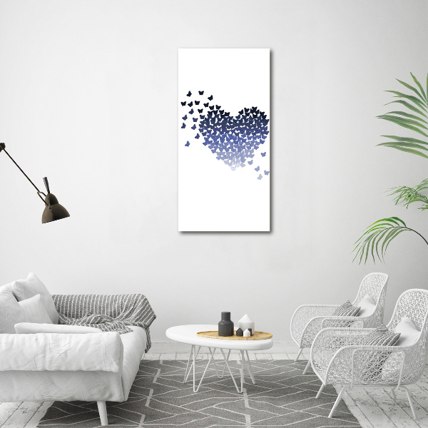 Cuadro moderno en lienzo resistente uv vertical Corazón de mariposas