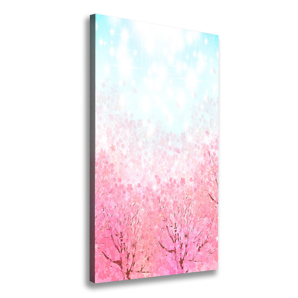 Cuadro canvas decorativo para salón vertical flores de cerezo