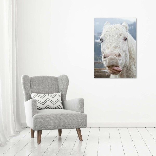 Cuadro moderno en lienzo resistente uv vertical Caballo blanco loco