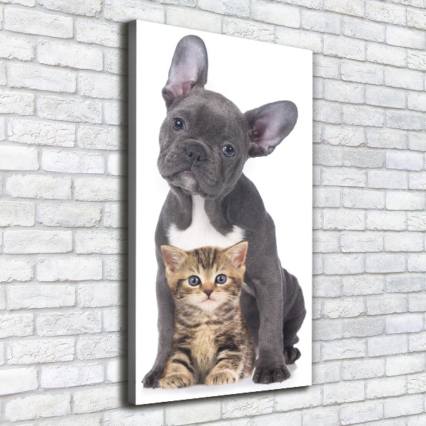 Impresión en lienzo vertical Perro y gato