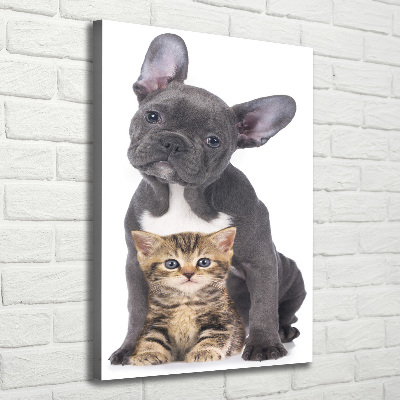 Impresión en lienzo vertical Perro y gato