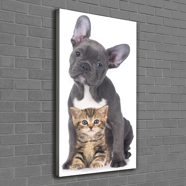 Impresión en lienzo vertical Perro y gato