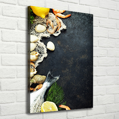 Cuadro canvas decorativo para salón vertical Mariscos
