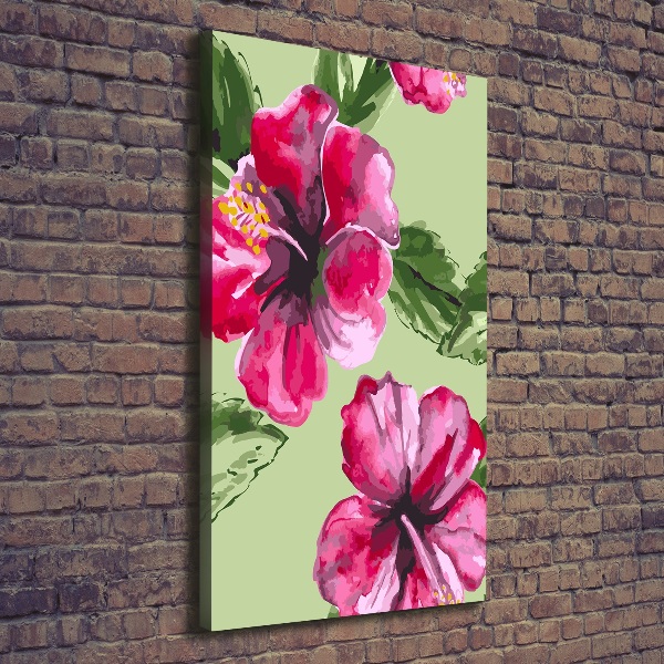 Cuadro canvas decorativo para salón vertical flores hawaianas