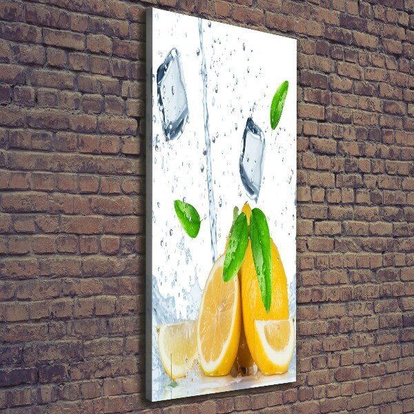 Cuadro moderno en lienzo resistente uv vertical Limón y hielo