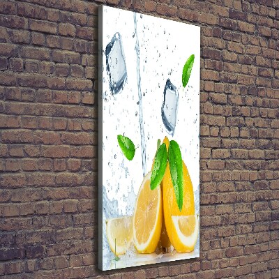 Cuadro moderno en lienzo resistente uv vertical Limón y hielo
