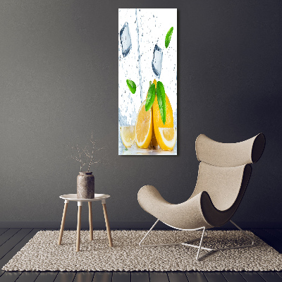 Cuadro moderno en lienzo resistente uv vertical Limón y hielo