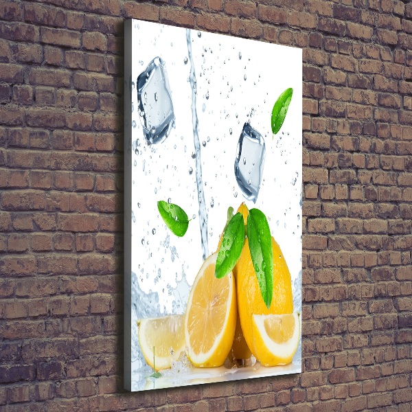 Cuadro moderno en lienzo resistente uv vertical Limón y hielo