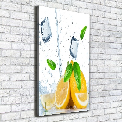 Cuadro moderno en lienzo resistente uv vertical Limón y hielo