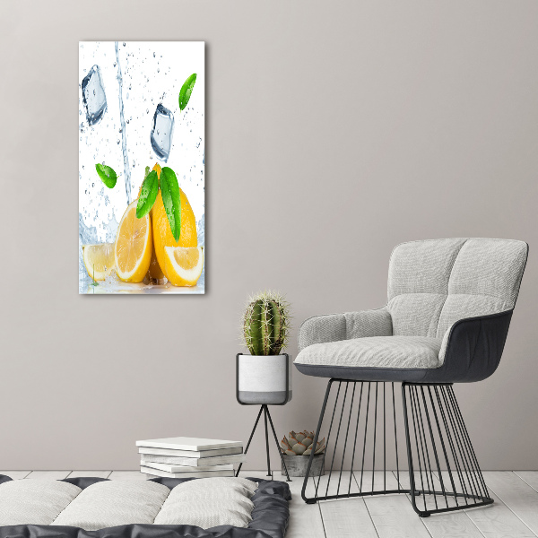 Cuadro moderno en lienzo resistente uv vertical Limón y hielo