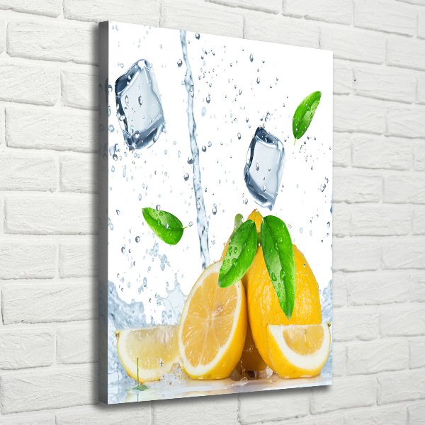 Cuadro moderno en lienzo resistente uv vertical Limón y hielo