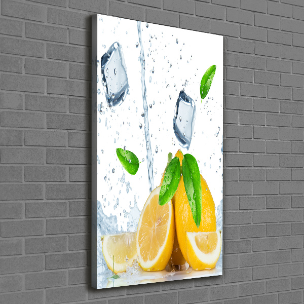 Cuadro moderno en lienzo resistente uv vertical Limón y hielo