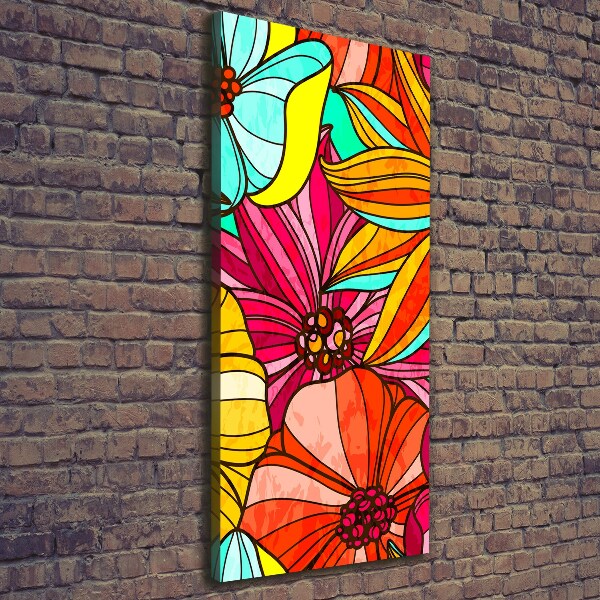Cuadro moderno en lienzo resistente uv vertical flores de colores