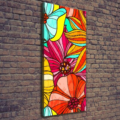 Cuadro moderno en lienzo resistente uv vertical flores de colores