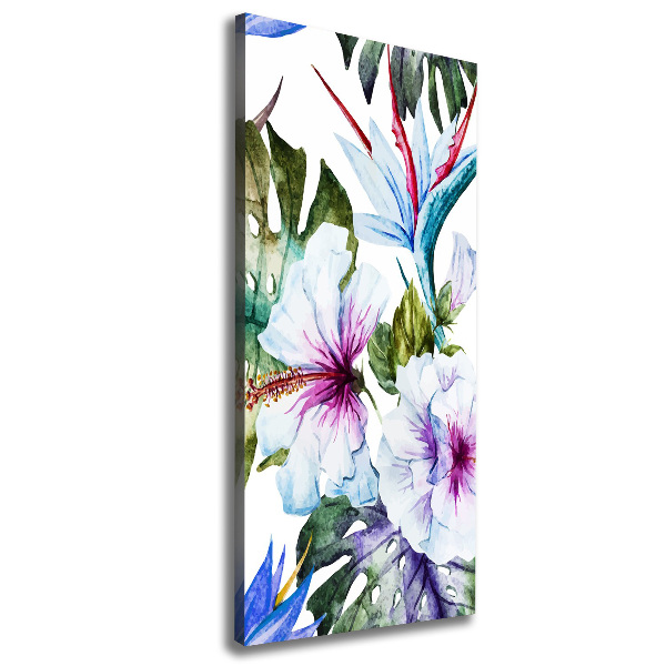Cuadro canvas decorativo para salón vertical flores hawaianas