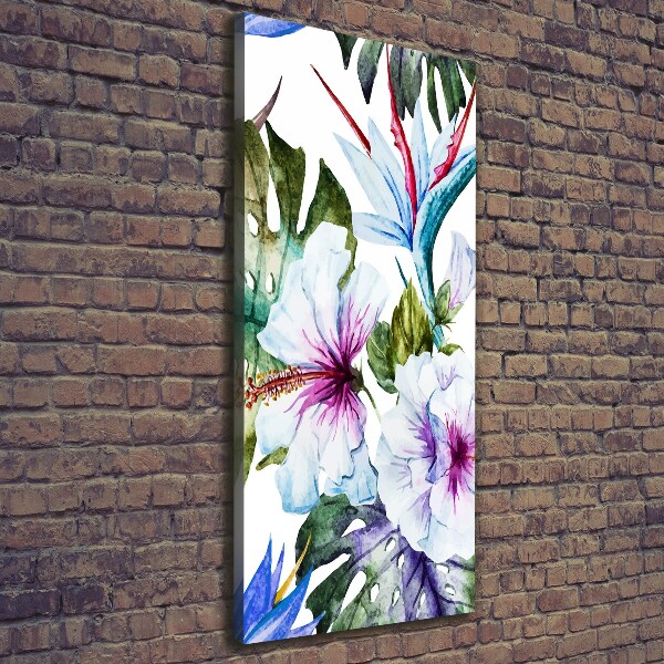 Cuadro canvas decorativo para salón vertical flores hawaianas
