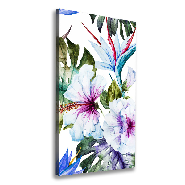 Cuadro canvas decorativo para salón vertical flores hawaianas