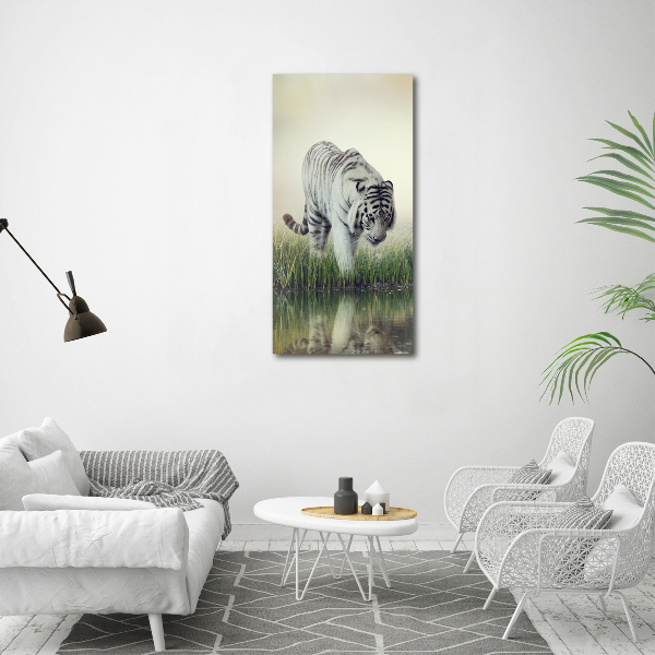 Cuadro moderno en lienzo resistente uv vertical Tigre blanco