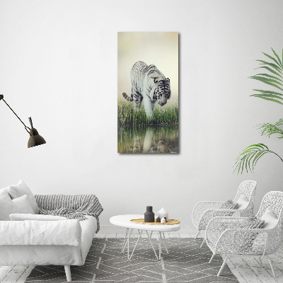 Cuadro moderno en lienzo resistente uv vertical Tigre blanco
