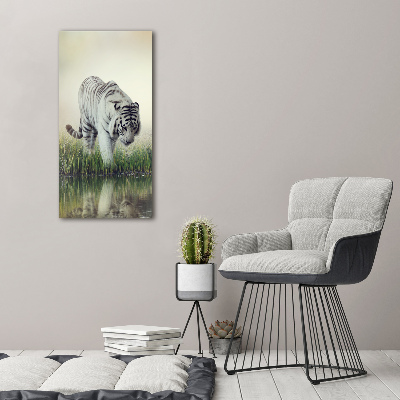 Cuadro moderno en lienzo resistente uv vertical Tigre blanco