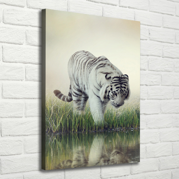 Cuadro moderno en lienzo resistente uv vertical Tigre blanco