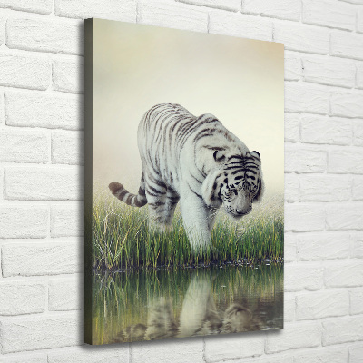 Cuadro moderno en lienzo resistente uv vertical Tigre blanco